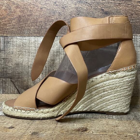 Vince Camuto Leddy Wedge Espadrille Ankle Wrap Sandals Tan Leather SZ 10 - Picture 5 of 12
